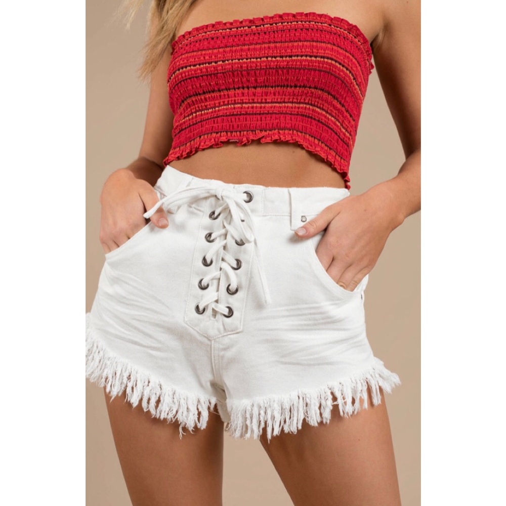White Lace Up Denim Shorts - NWT